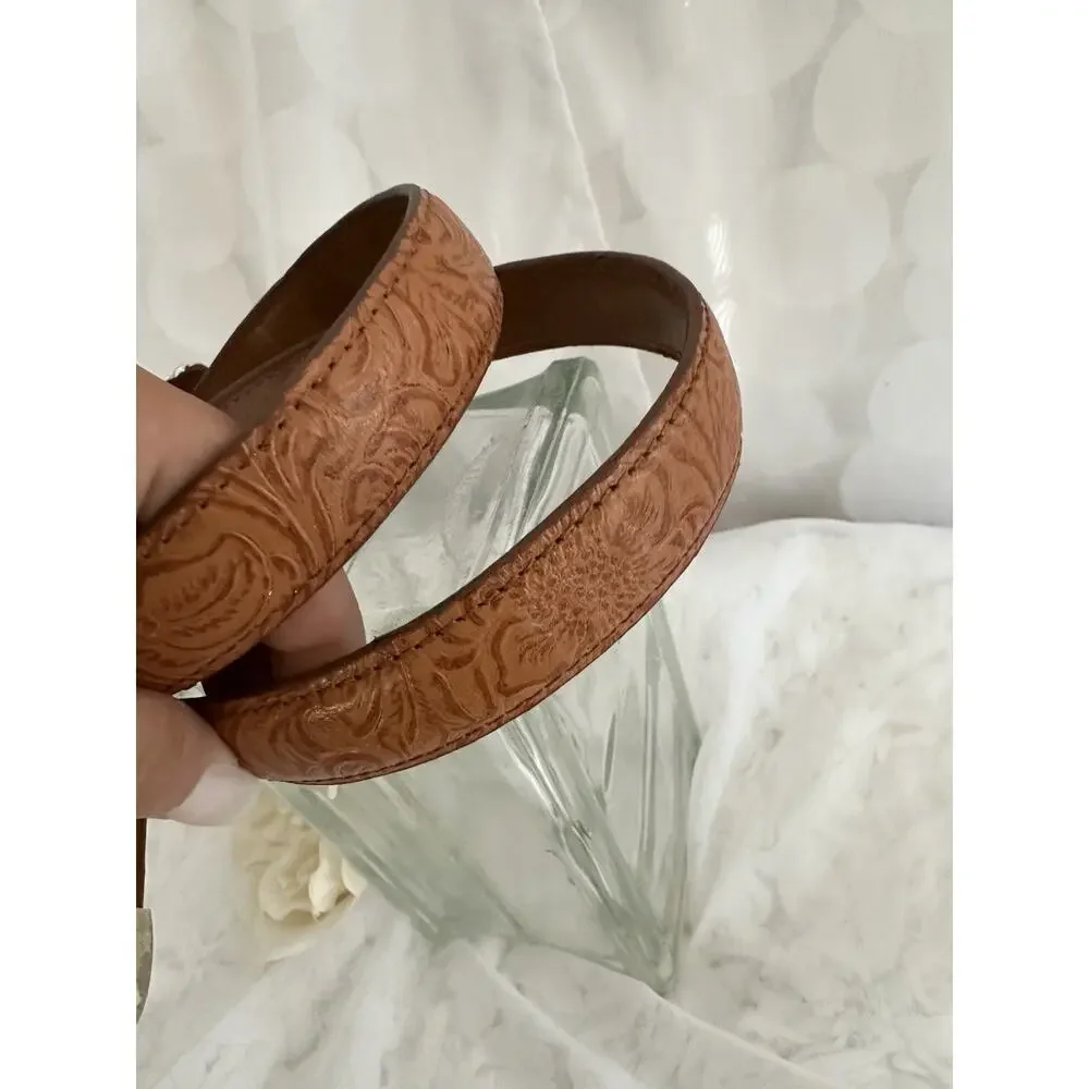VTG Hand Tooled Belt Western Americana Leather Silver Buckle & Tip
